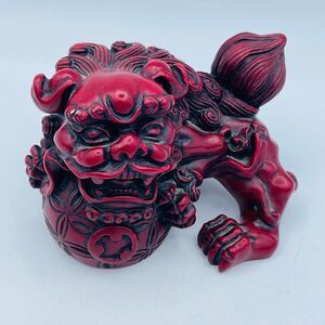 Red Chinese Foo Dog Heavy Resin Cinnabar Figure